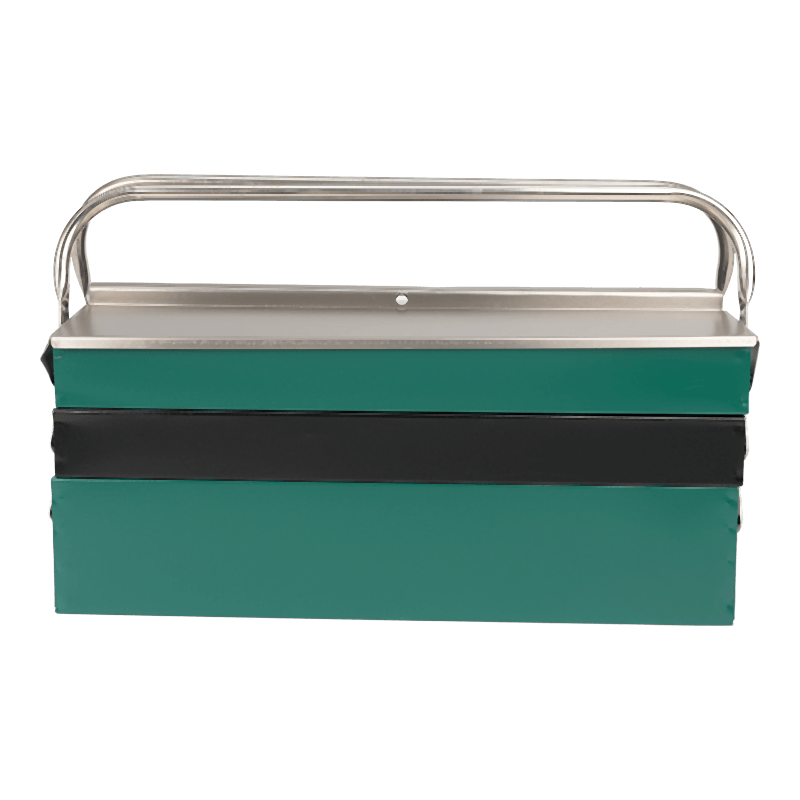 Caja de herramientas clásica de tres capas con doble asa